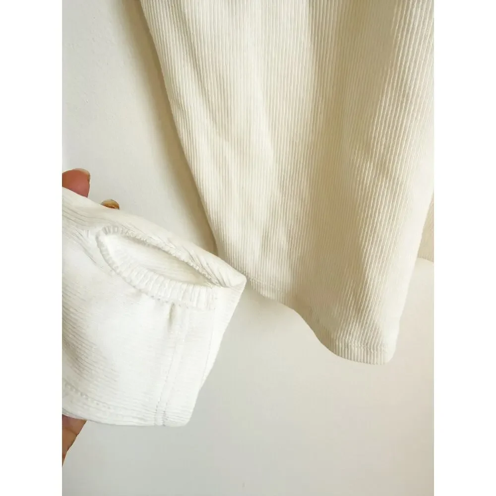 NEW Free People We The Free Unapologetic Long Sleeve Ribbed Tee Ivory White XS